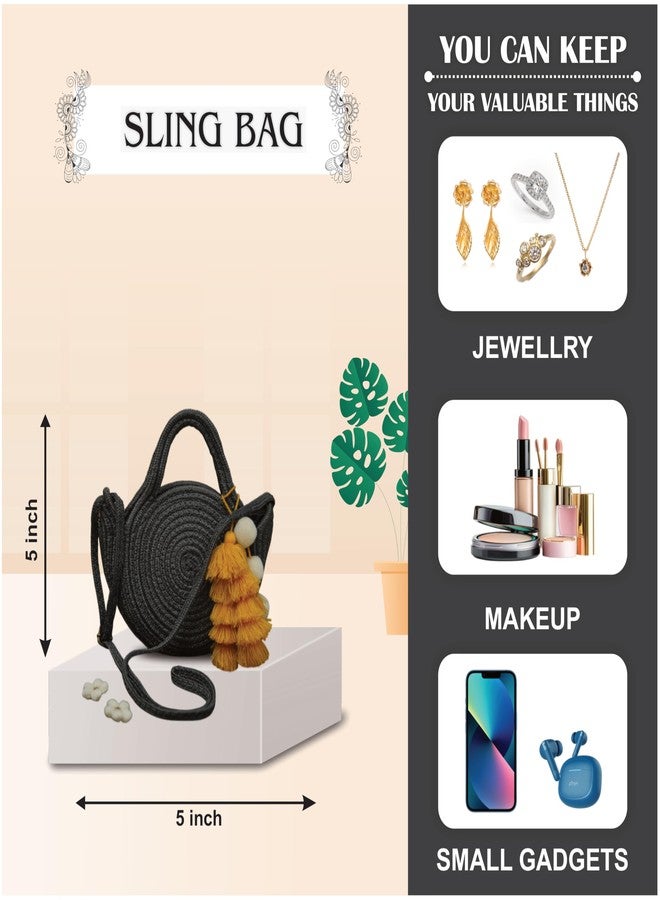 Ariya Women Sling Bag with Tassel Charm (4063 | Dark Gray) Handcrafted PP & Cotton Blend Shoulder Purse, Perfect for Ladies & Girls, Lightweight Crossbody Bag for Daily Use, Casual, Travel - Image 3